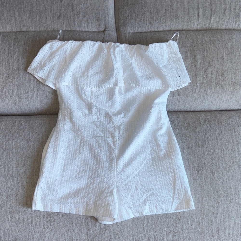 Bar III White Eyelet Off-Shoulder Romper